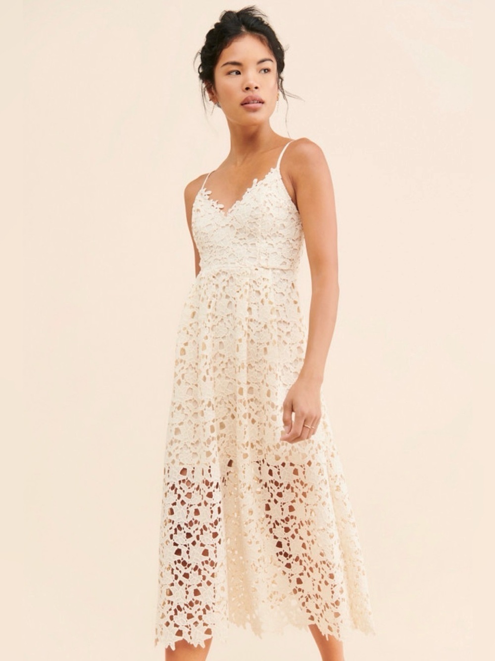 Astr White Lace V-Neck Maxi Dress with Spaghetti Straps